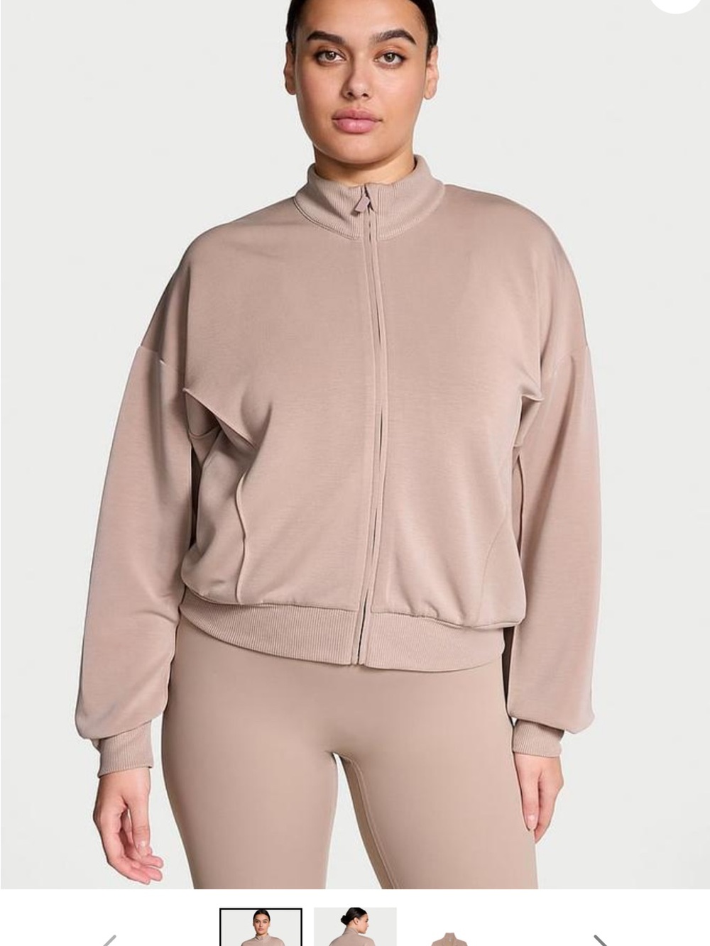 Victoria’s Secret Crewneck Zip-Up Jacket and pants in Taupe